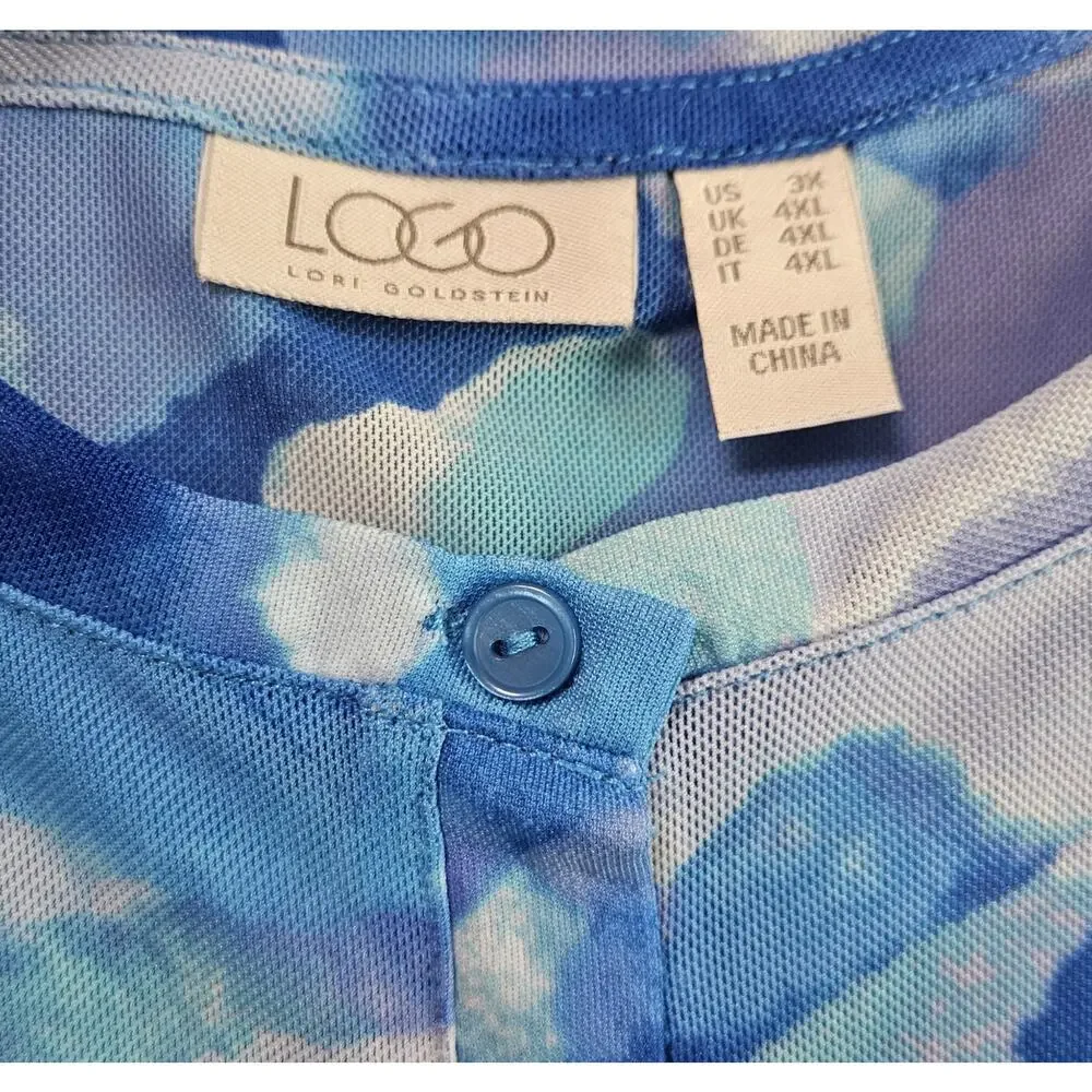 LOGO Lori Goldstein Women's Plus 3X Mesh Cardigan Button Up Watercolor 58